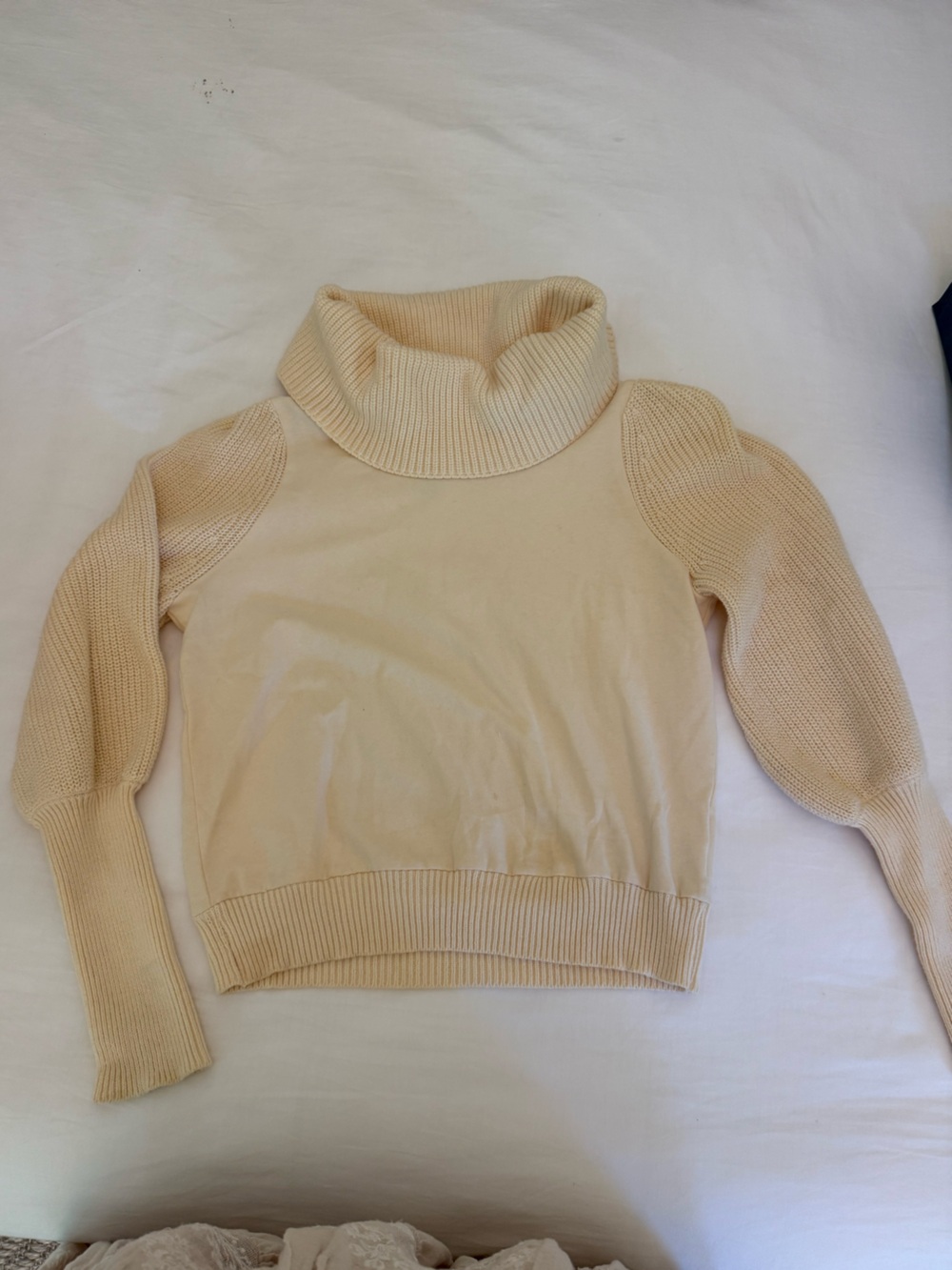 Dolan Cream Turtleneck Sweater with Ribbed Sleeves